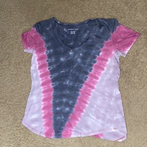 Pink and Gray Tie-Dyed V-Neck Tee